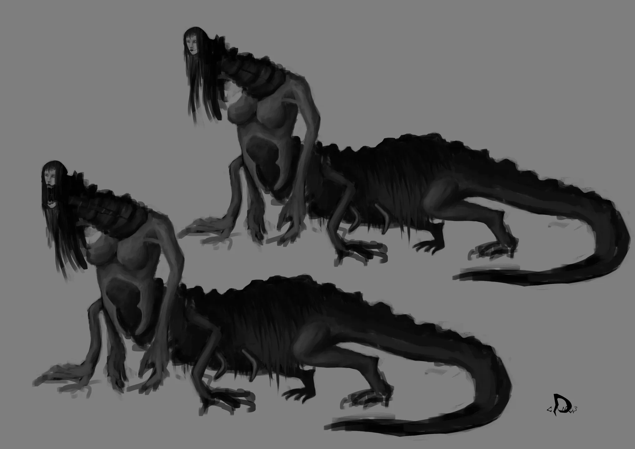 The Stranger — concept art de monstre en noir et blanc par Deanos